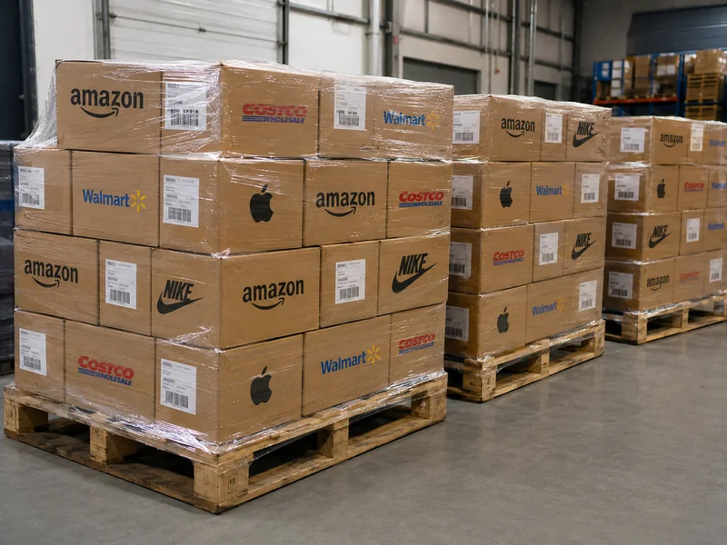 Cajas de compras de tiendas de Estados Unidos paletizadas