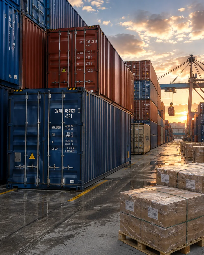 Contenedores en puerto listos para embarque